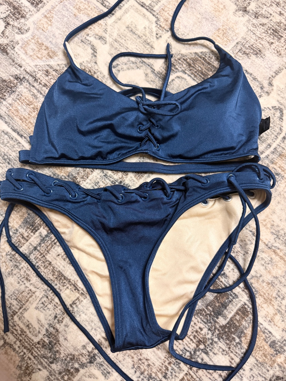 La Hearts Navy Lace-Up Bikini Set
